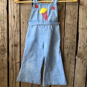 vintage bell bottom overalls w/ice cream patch
